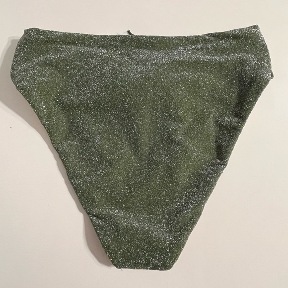 NWT J.Crew high-cut tie-waist bikini bottom seaweed green w/ glitter XS - Picture 4 of 7